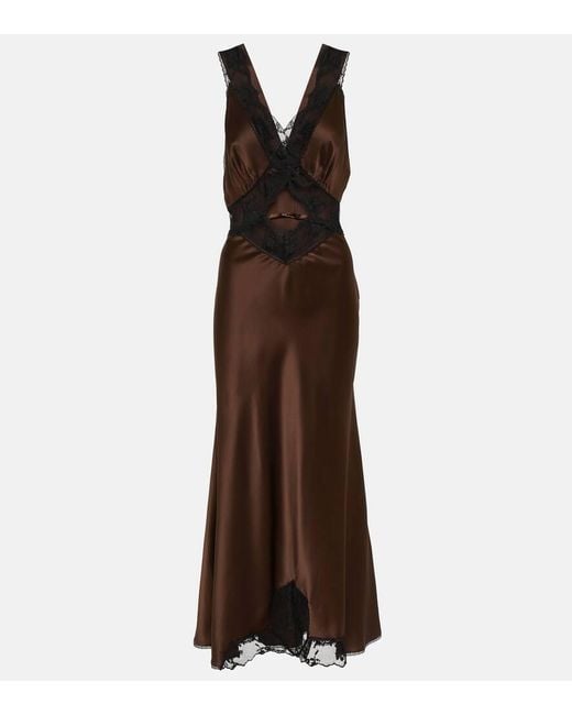Sir. The Label Brown Aries Lace-Trimmed Halterneck Silk Gown