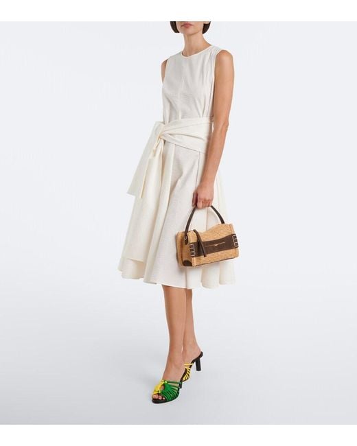 J.W. Anderson Brown Loafer Small Suede-Trimmed Raffia Top-Handle Bag