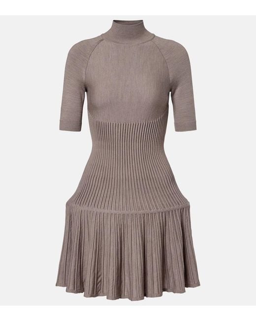 Alaïa Gray Ribbed-Knit Wool-Blend Minidress