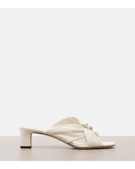 Jimmy Choo Natural Rafi Embellished Leather Mules