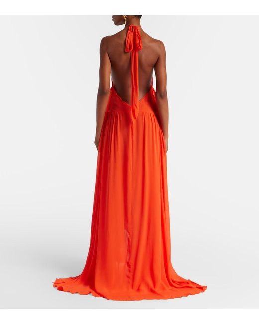 Blumarine Red Ruffled Georgette Gown