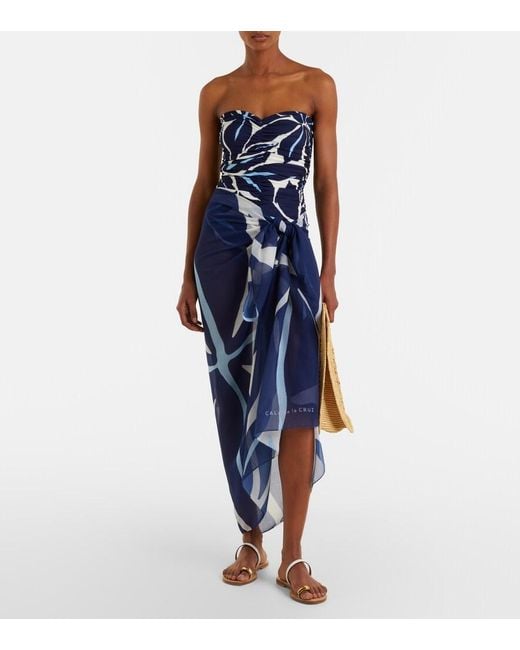 Cala De La Cruz Blue Luana Printed Beach Cover-Up