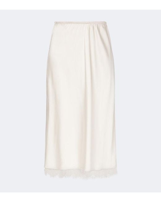 Vince White Lace-Trimmed Satin Midi Skirt