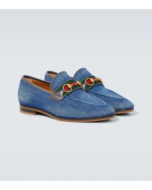 Gucci Blue Horsebit Denim Loafers for men