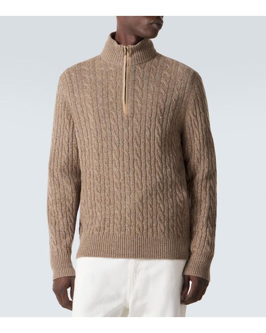 Loro Piana Green Cable-Knit Cashmere Half-Zip Sweater for men