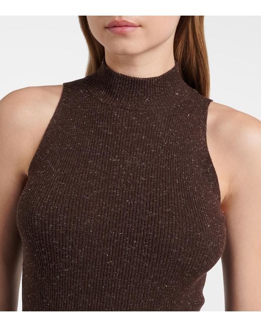 Brunello Cucinelli Brown Ribbed-Knit Lame Top