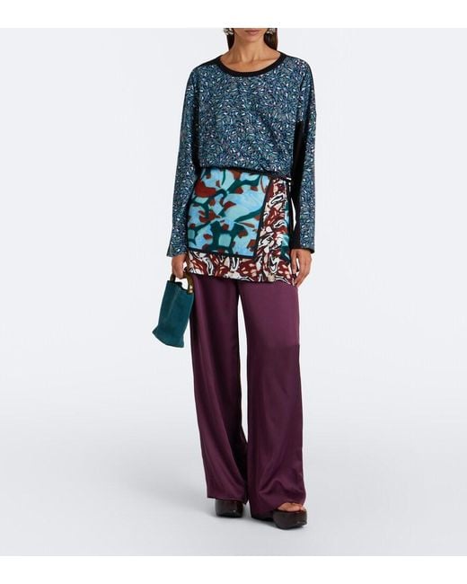 Dries Van Noten Blue Printed Cotton Jersey Top