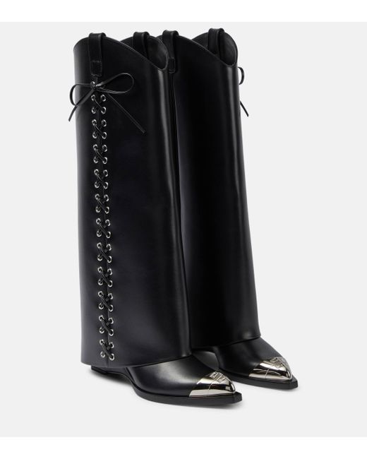 Givenchy Black Shark Lock Cowboy Boots In Corset Style Leather