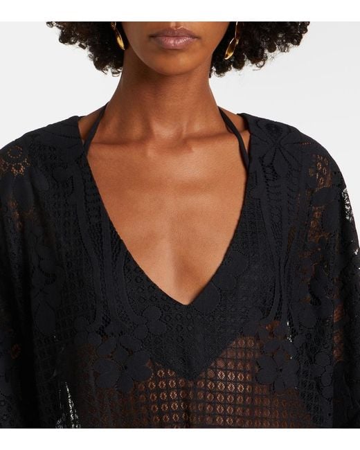 Melissa Odabash Black Yasin Cotton-Blend Lace Kaftan