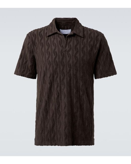 Frescobol Carioca Black Faustino Cotton Terry Jacquard Polo Shirt for men