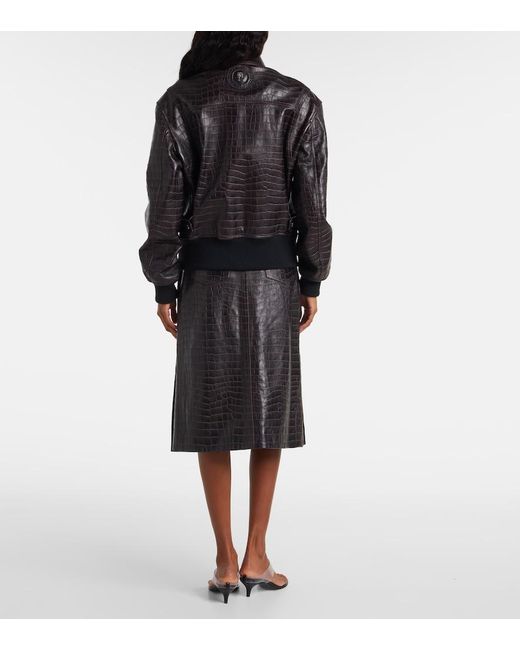 Rabanne Black Pleated Croc-Effect Leather Midi Skirt