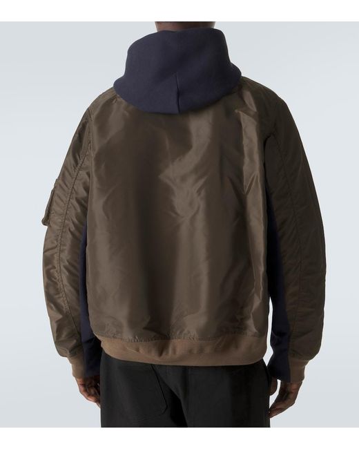 Sacai Black Cotton-Blend And Twill Hoodie for men