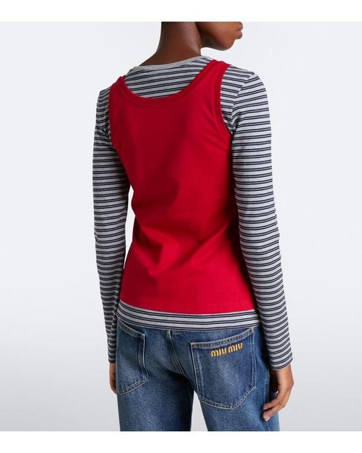 Miu Miu Layered Striped Cotton Jersey T-Shirt