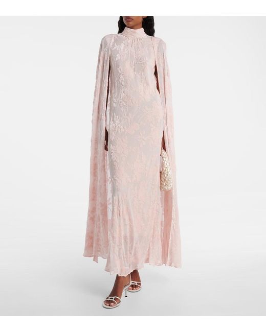 Rodarte Pink Caped Velvet Devore Gown