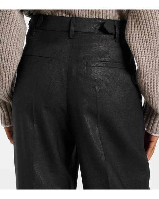 Brunello Cucinelli Gray Wool-Blend Wide-Leg Pants