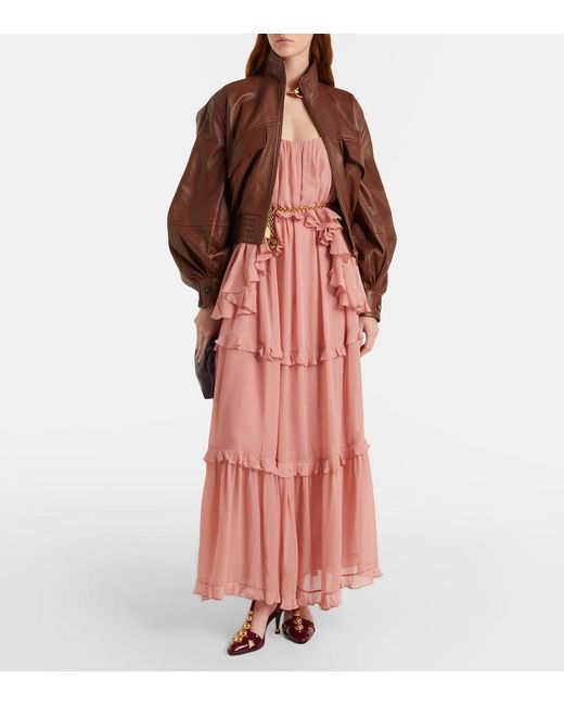 Zimmermann Brown Luna Leather Bomber Jacket
