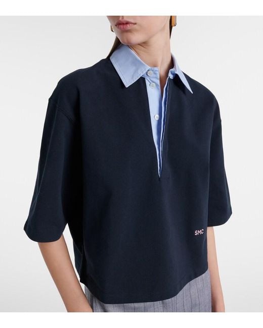 Stella McCartney Blue Cropped Cotton Pique Polo Shirt