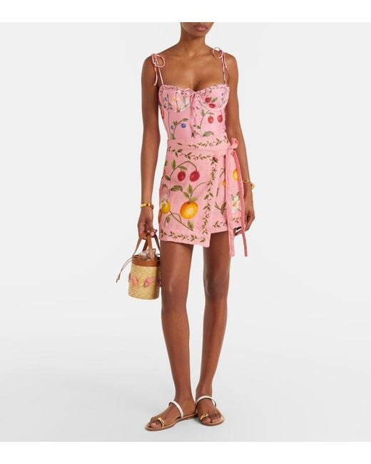 Agua Bendita Pink Luna Printed Linen Beach Cover-Up