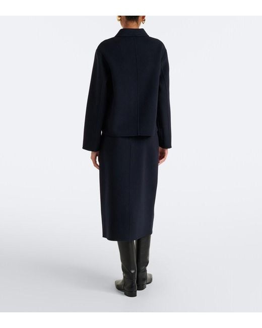Max Mara Blue Belted Virgin Wool Midi Skirt