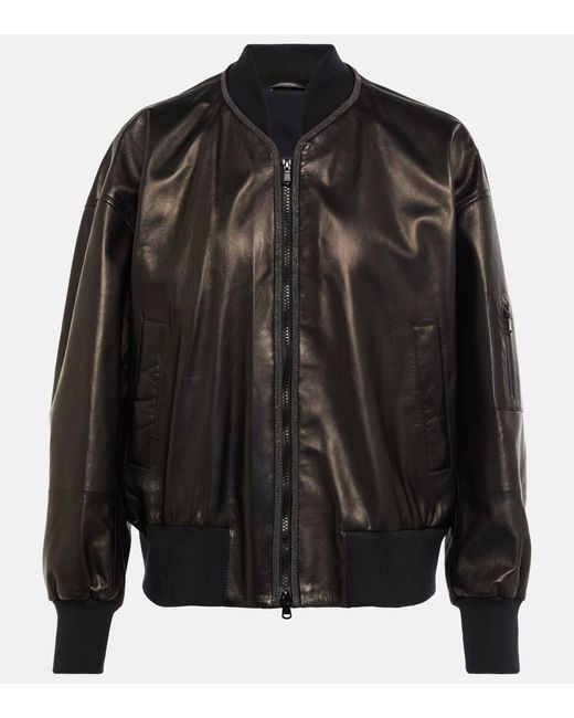 Brunello Cucinelli Leather Bomber Jacket in Black | Lyst