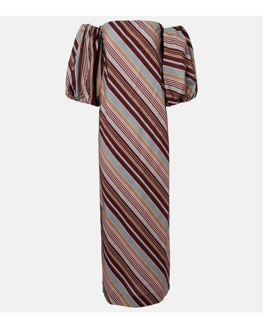 Adriana Degreas Purple Striped Off-Shoulder Cotton-Blend Maxi Dress