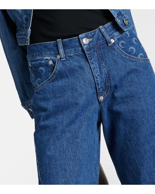 Jeans rectos All Over Moon de tiro alto MARINE SERRE de color Blue