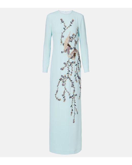 Costarellos Blue Siriana Embellished Crepe Gown