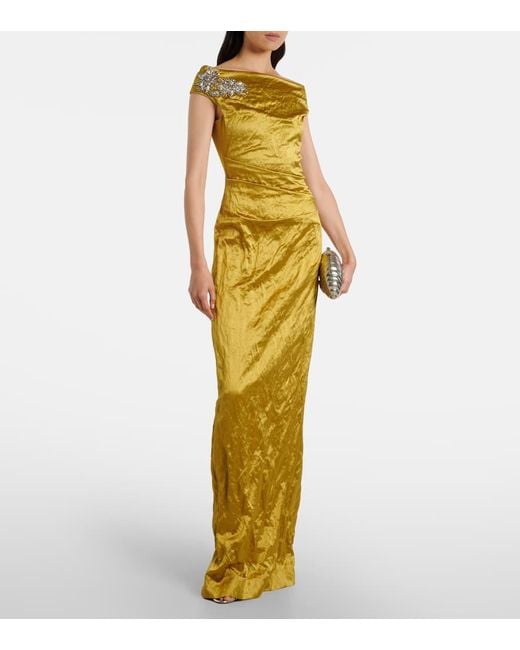 Erdem Metallic Embellished Off-Shoulder Satin Gown