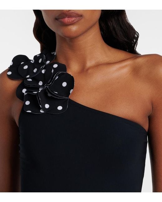 Karla Colletto Blue Aria Floral-Appliques One-Shoulder Swimsuit