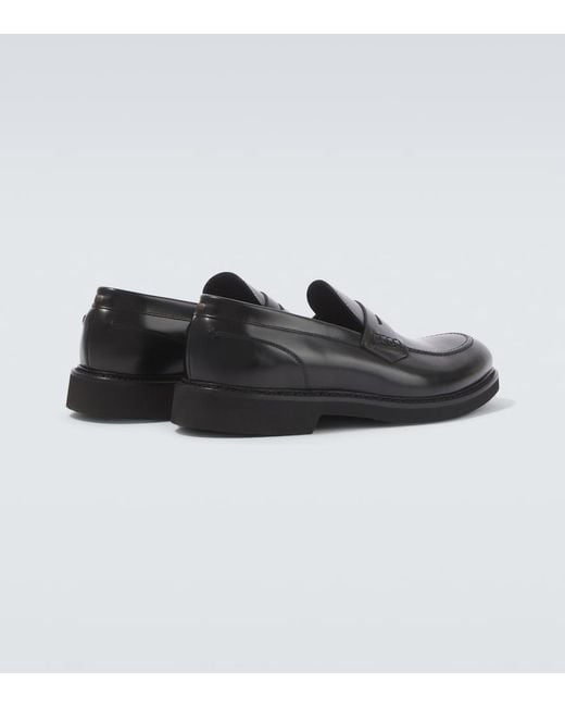 Canali Black Leather Penny Loafers for men