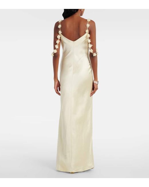 Robe Longue En Satin A Fleurs Self-Portrait en coloris White