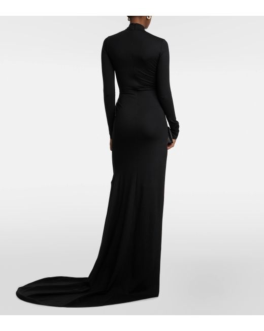 David Koma Black Paneled Embellished Jersey Gown