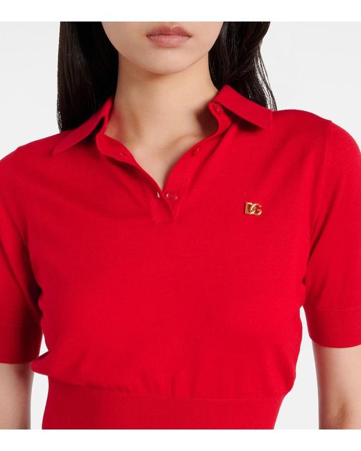 Dolce & Gabbana Red Knitted Cashmere And Silk Polo Shirt