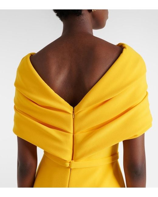Safiyaa Yellow Loura Off-Shoulder Crepe Gown