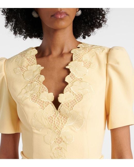 Rebecca Vallance Yellow Lulu Lace-Trimmed Crepe Minidress