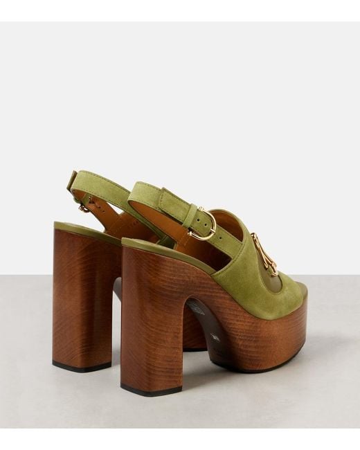 Gucci Green Horsebit Suede Slingback Sandals