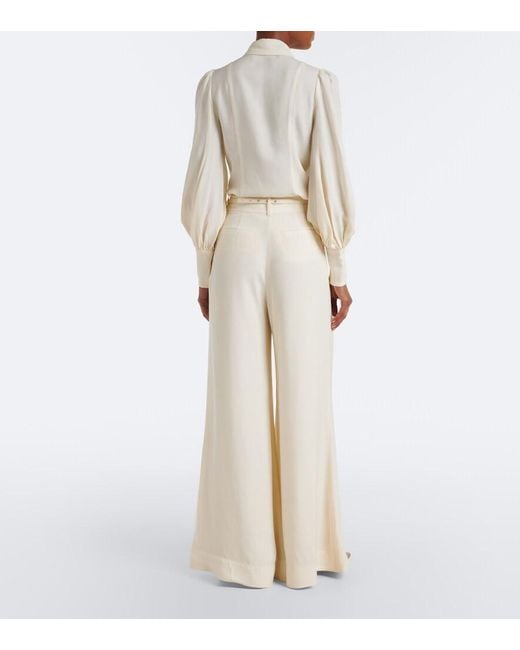 Zimmermann White Belted Wide-Leg Pants