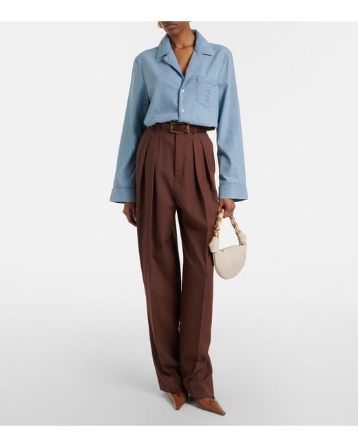 Saint Laurent Brown Pleated Wool Gabardine Wide-Leg Pants