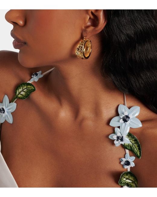 Oscar de la Renta Metallic Crystal-Embellished Hoop Earrings