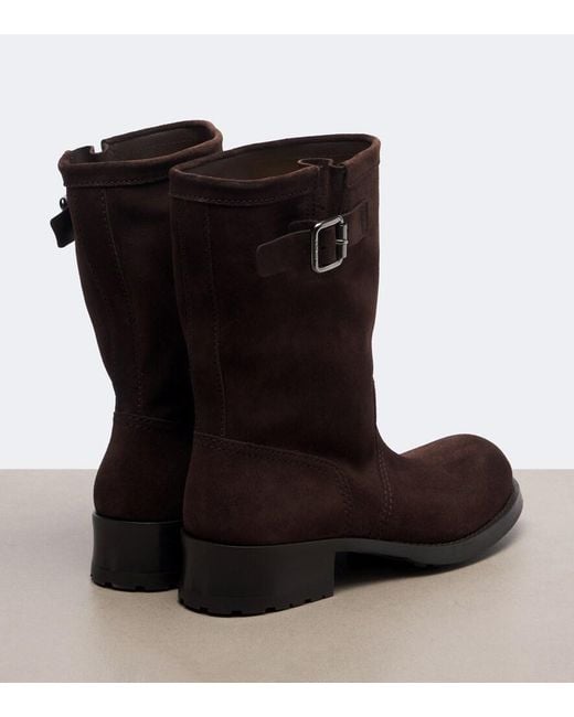 Prada Brown Shard Suede Biker Boots