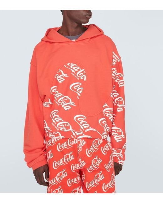 ERL Red Printed Cotton Hoodie for men