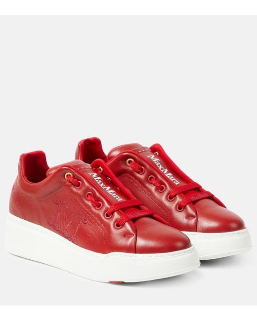Max Mara Maxi Leather Sneakers in Red | Lyst