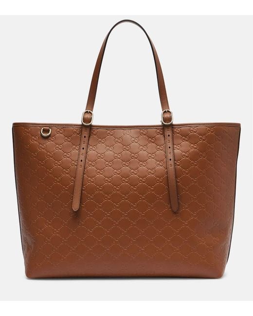 Gucci Brown Tote Bag Emblem Gg Aus Leder