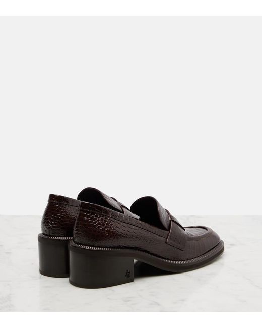Jimmy Choo Brown Tylor 60 Croc-Effect Leather Loafers