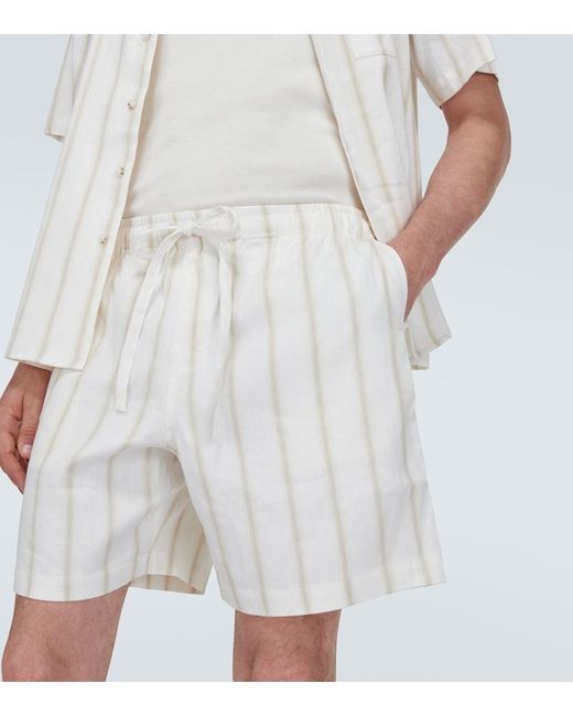 Commas White Striped Linen-Blend Shorts for men