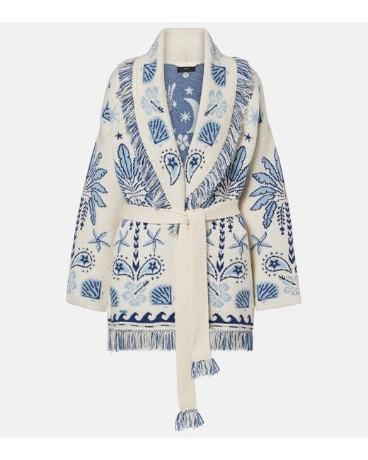 Alanui Blue Echoes Of The Island Wool And Cotton Cardigan