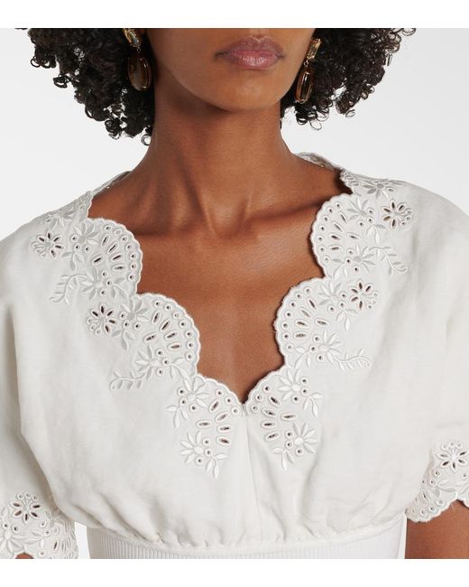 Jonathan Simkhai White Broderie Anglaise Linen-Blend Crop Top
