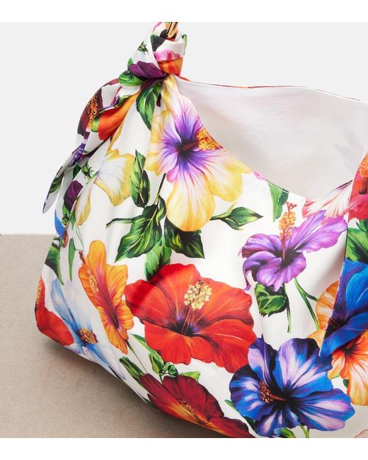 Dolce & Gabbana Red Medium Floral Satin Shoulder Bag