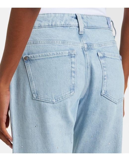 7 For All Mankind Blue Calie Embellished Straight Jeans
