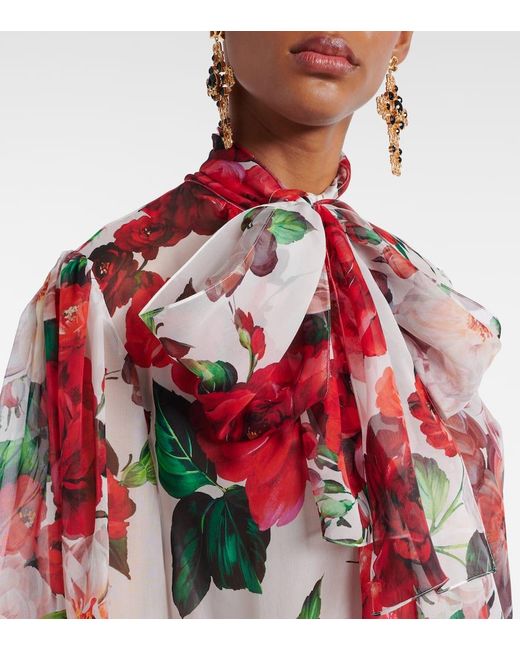 Blouse En Soie A Fleurs Dolce & Gabbana en coloris Red